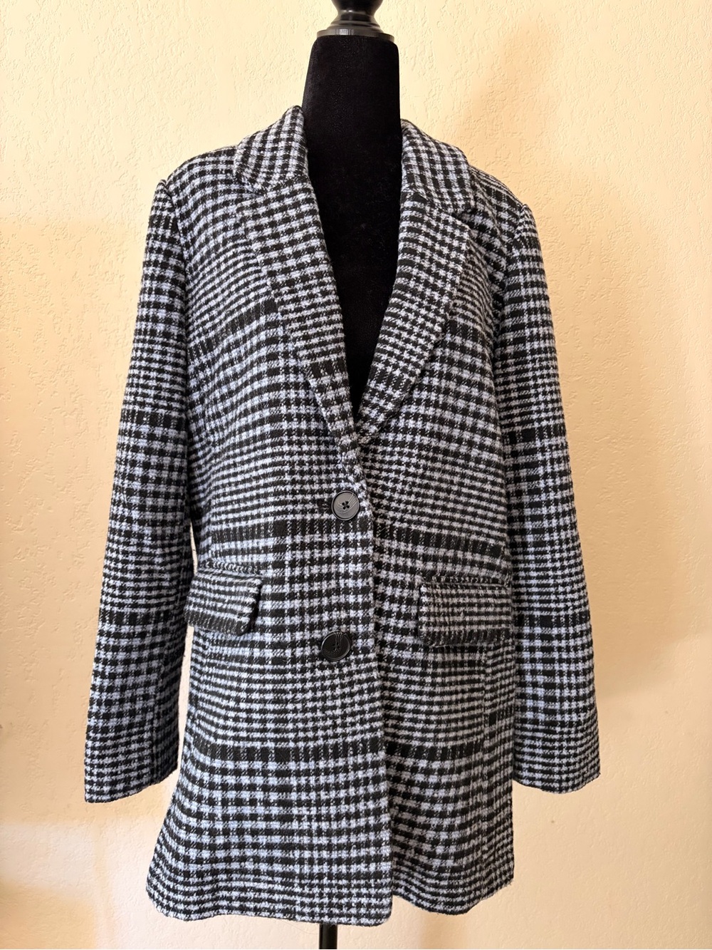 Old Navy Black and Blue Houndstooth Blazer Jacket